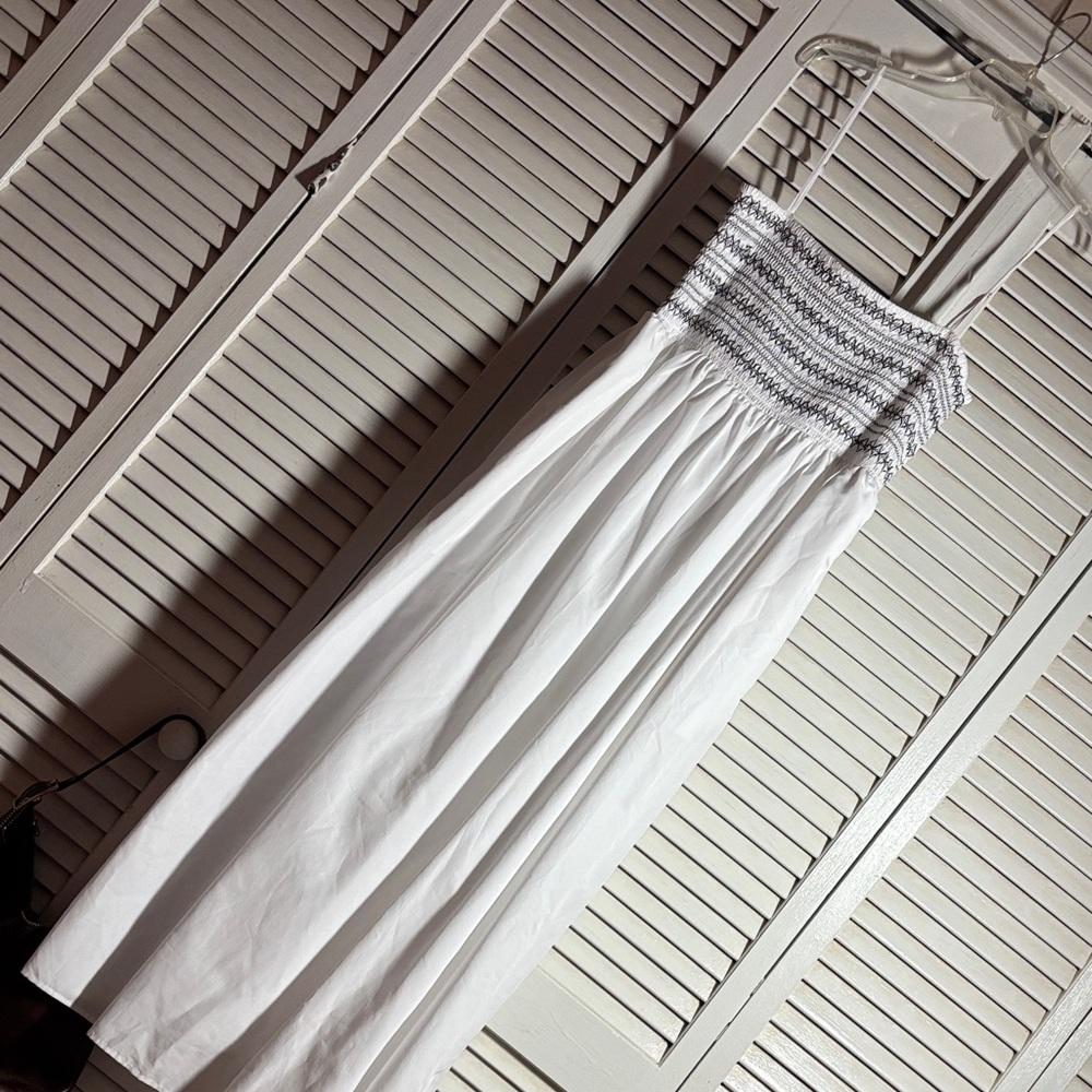 White Maxi Sundress with Smocked Black Bodice